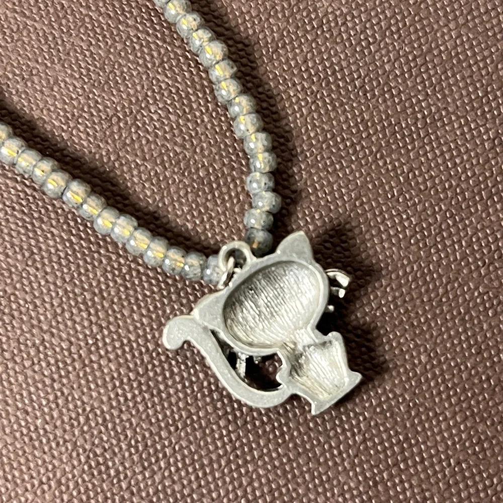 Y2K Happy Cat Charm Seed Bead 925 Silver Clasp Necklace 90s/00s Vintage Retro - Picture 2 of 5